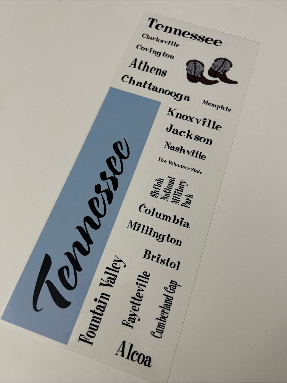 Tennessee Decal Sticker - Blue and Black State City Landmark Name Accent